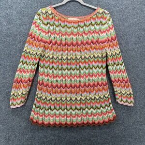 Susan Bristor Sweater Medium Crochet Chevron Pullover Granny Hippie 70s Cottage